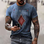 2021 Summer Men's T-shirt Summer Men's Street Style Round Neck Shirt Fashion Poker Print Short Sleeve Zebra Stripe Printed Top