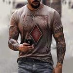 2021 Summer Men's T-shirt Summer Men's Street Style Round Neck Shirt Fashion Poker Print Short Sleeve Zebra Stripe Printed Top