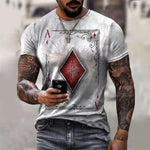 2021 Summer Men's T-shirt Summer Men's Street Style Round Neck Shirt Fashion Poker Print Short Sleeve Zebra Stripe Printed Top