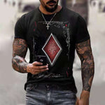 2021 Summer Men's T-shirt Summer Men's Street Style Round Neck Shirt Fashion Poker Print Short Sleeve Zebra Stripe Printed Top
