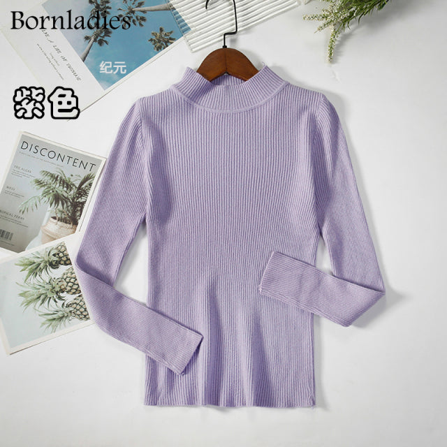 Bornladies Autumn Winter Basic Turtleneck Knitting Bottoming Warm Sweaters 2022 Women&#39;s Pullovers Solid Minimalist Cheap Tops