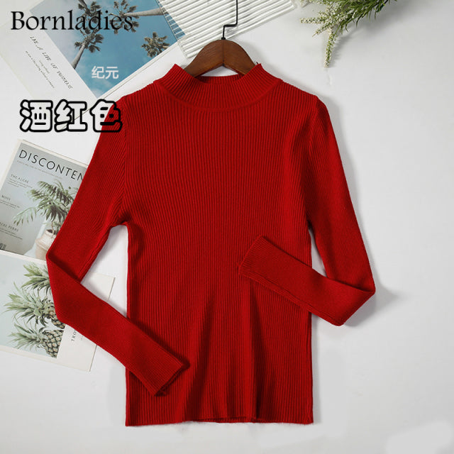 Bornladies Autumn Winter Basic Turtleneck Knitting Bottoming Warm Sweaters 2022 Women's Pullovers Solid Minimalist Cheap Tops