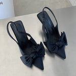 SUOJIALUN 2022 Summer Brand Women Slingback Sandals Shoes Fashion Bow-knot Pointed Toe Slip On Ladies Elegant Dress Pumps Shoes