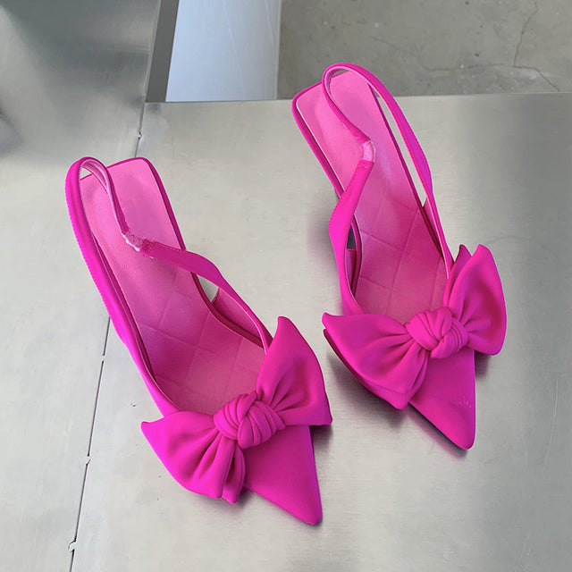 SUOJIALUN 2022 Summer Brand Women Slingback Sandals Shoes Fashion Bow-knot Pointed Toe Slip On Ladies Elegant Dress Pumps Shoes