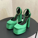 2021 New Ladies Sandals Summer Shoes Sexy Thick High Heels Thick Platform Buckle Crystal Dress Party Wedding Shoes Woman Pumps