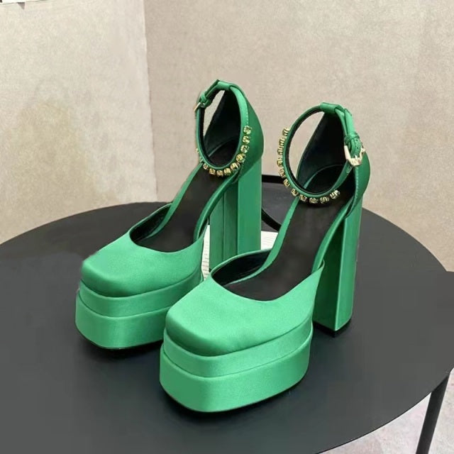 2021 New Ladies Sandals Summer Shoes Sexy Thick High Heels Thick Platform Buckle Crystal Dress Party Wedding Shoes Woman Pumps