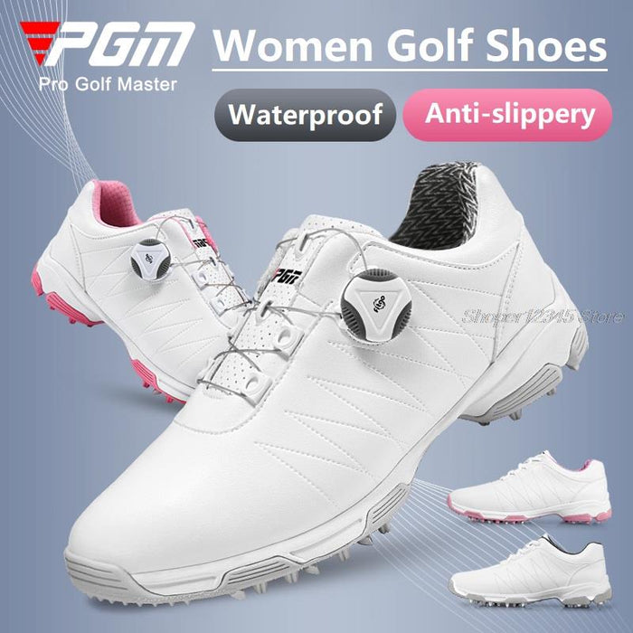 Pgm Golf Shoes Women Waterproof Athletic Shoes Anti-Slip Spikes Golf Sneakers Ladies Lightweight Knob Buckle Sport Trainers