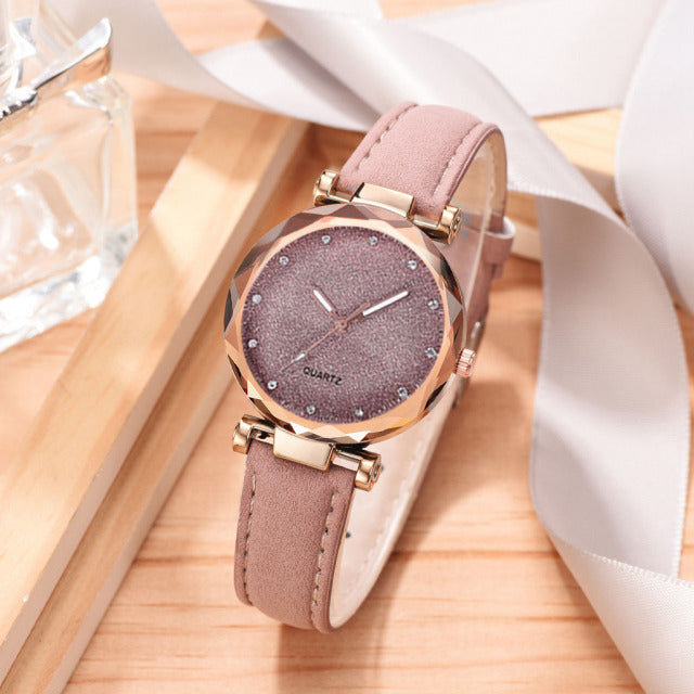 Casual Watches Women Romantic Starry Sky Watch Bracelet Leather Rhinestone Designer Ladies Clock Simple Dress Gfit  Montre Femme