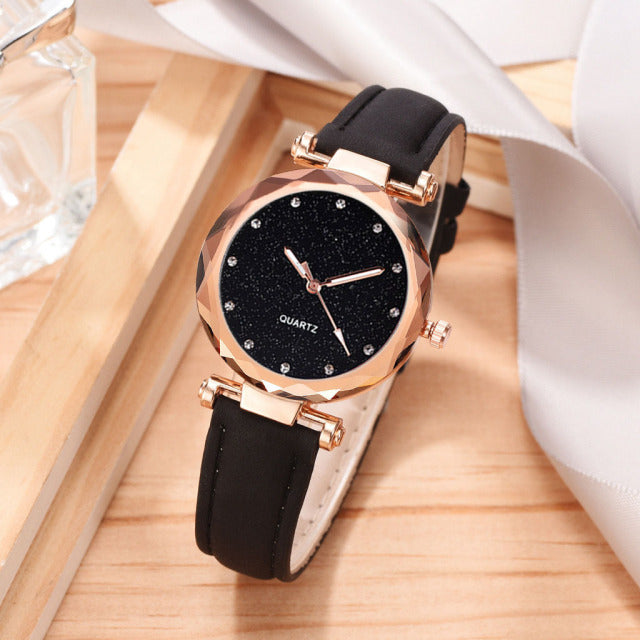 Casual Watches Women Romantic Starry Sky Watch Bracelet Leather Rhinestone Designer Ladies Clock Simple Dress Gfit  Montre Femme
