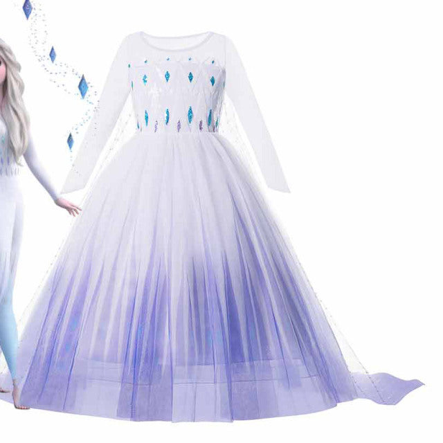 2022 Disney Frozen 2 Costume for Girls Princess Elsa Dress White Ball Gown Birthday Kids Snow Queen Cosplay Carnival Clothing