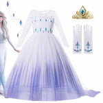 2022 Disney Frozen 2 Costume for Girls Princess Elsa Dress White Ball Gown Birthday Kids Snow Queen Cosplay Carnival Clothing