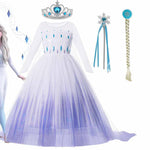 2022 Disney Frozen 2 Costume for Girls Princess Elsa Dress White Ball Gown Birthday Kids Snow Queen Cosplay Carnival Clothing