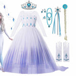 2022 Disney Frozen 2 Costume for Girls Princess Elsa Dress White Ball Gown Birthday Kids Snow Queen Cosplay Carnival Clothing