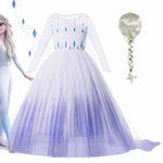 2022 Disney Frozen 2 Costume for Girls Princess Elsa Dress White Ball Gown Birthday Kids Snow Queen Cosplay Carnival Clothing