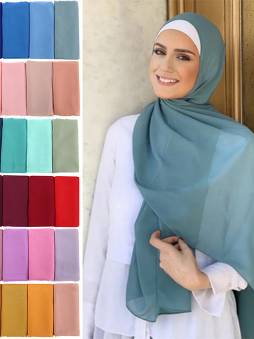 Muslim Bubble Chiffon Hijab Scarf Women Solid Color Soft Long Shawls and Wraps Georgette Islamic Head Scarves Ladies Hijabs