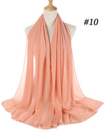 Muslim Bubble Chiffon Hijab Scarf Women Solid Color Soft Long Shawls and Wraps Georgette Islamic Head Scarves Ladies Hijabs