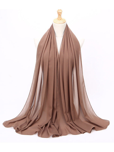 Muslim Bubble Chiffon Hijab Scarf Women Solid Color Soft Long Shawls and Wraps Georgette Islamic Head Scarves Ladies Hijabs