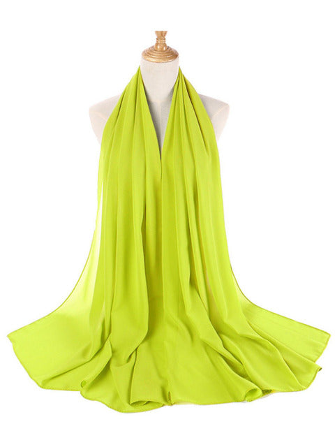 Muslim Bubble Chiffon Hijab Scarf Women Solid Color Soft Long Shawls and Wraps Georgette Islamic Head Scarves Ladies Hijabs