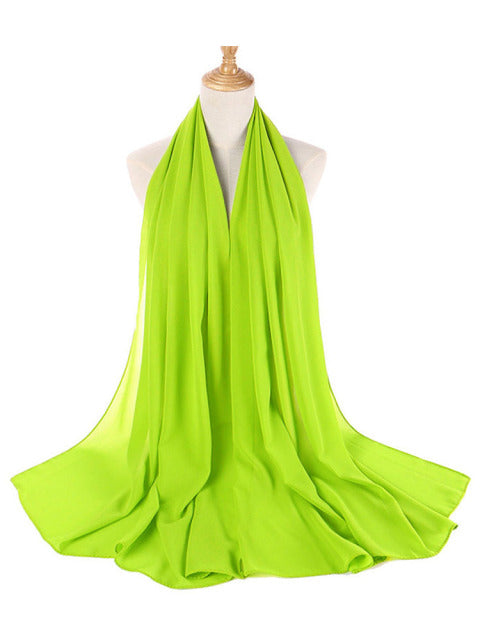 Muslim Bubble Chiffon Hijab Scarf Women Solid Color Soft Long Shawls and Wraps Georgette Islamic Head Scarves Ladies Hijabs