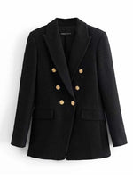 Klkxmyt ZBZA Blazer Women 2022 Fashion Metal Double Breasted Woollen Blazers Coat Vintage Long Sleeve Female Outerwear Chic Tops