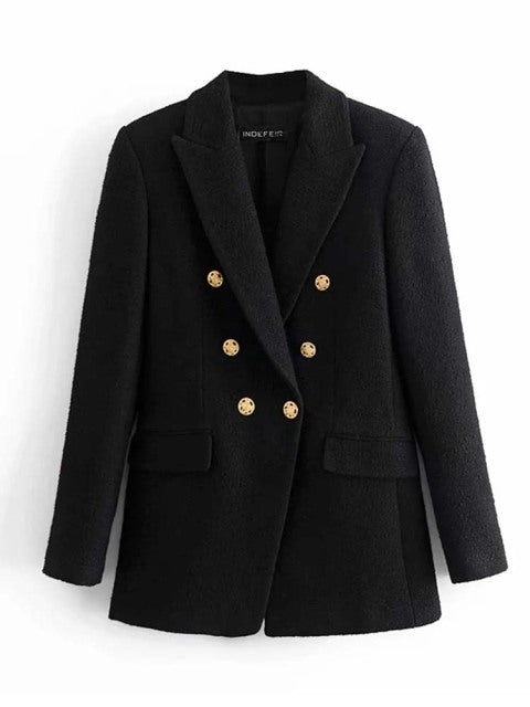 Klkxmyt ZBZA Blazer Women 2022 Fashion Metal Double Breasted Woollen Blazers Coat Vintage Long Sleeve Female Outerwear Chic Tops