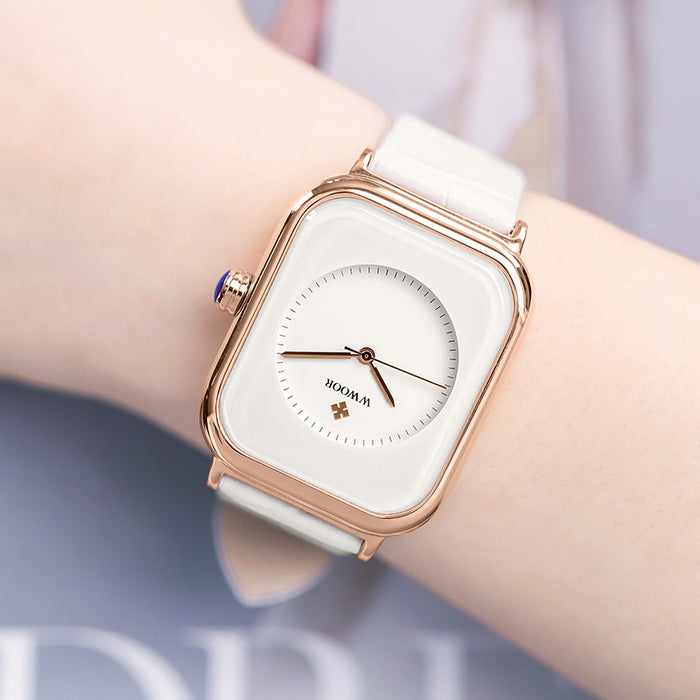 Fashion Women Watches 2022 WWOOR White Leather Minimalist Rectangle Ladies Quartz Dress Wristwatch Relogio Feminino Montre Femme