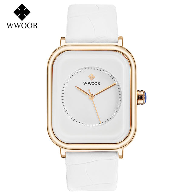 Fashion Women Watches 2022 WWOOR White Leather Minimalist Rectangle Ladies Quartz Dress Wristwatch Relogio Feminino Montre Femme