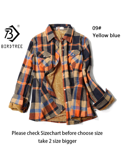 Velvet Thick Warm Women&#39;s Plaid Shirt Female Long Sleeve Tops M-5XL Winter Fleece Casual Check Blouse Autumn Clothes T77710A