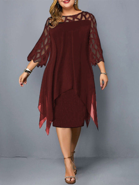 Plus Size Dresses 4XL 5XL 6XL Lace Mesh Sexy Elegant Midi Party Dress Red Black Green Purple Loose Hellow Women's Clothing 2021