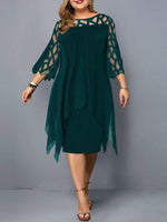 Plus Size Dresses 4XL 5XL 6XL Lace Mesh Sexy Elegant Midi Party Dress Red Black Green Purple Loose Hellow Women's Clothing 2021