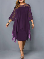 Plus Size Dresses 4XL 5XL 6XL Lace Mesh Sexy Elegant Midi Party Dress Red Black Green Purple Loose Hellow Women's Clothing 2021