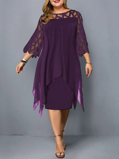 Plus Size Dresses 4XL 5XL 6XL Lace Mesh Sexy Elegant Midi Party Dress Red Black Green Purple Loose Hellow Women's Clothing 2021
