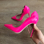 Veowalk Pink Curl Upper Women Patent Pointed Toe Stiletto High Heels Sexy Ladies Party Dress Shoes Club Dance Pumps Plus Size