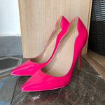 Veowalk Pink Curl Upper Women Patent Pointed Toe Stiletto High Heels Sexy Ladies Party Dress Shoes Club Dance Pumps Plus Size