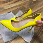 Veowalk Pink Curl Upper Women Patent Pointed Toe Stiletto High Heels Sexy Ladies Party Dress Shoes Club Dance Pumps Plus Size