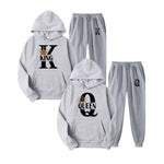 2022 Fashion Couple Sportwear Set KING or QUEEN Printed Lover Hooded Suits Hoodie and Pants 2pcs Set Streetwear Men Women Cloths