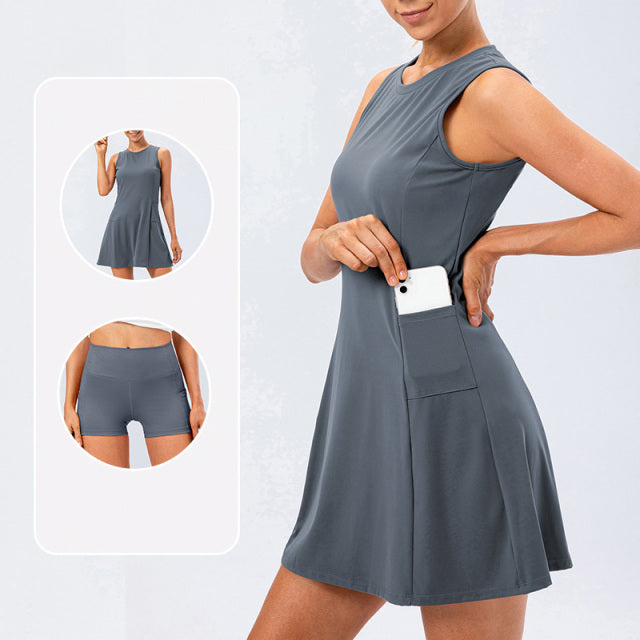 Women Tennis Dress Workout Dress with Built-In Shorts Sleeveless Athletic Dress for Golf Girl Sportwear Tennis Dresses Ladies