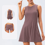 Women Tennis Dress Workout Dress with Built-In Shorts Sleeveless Athletic Dress for Golf Girl Sportwear Tennis Dresses Ladies