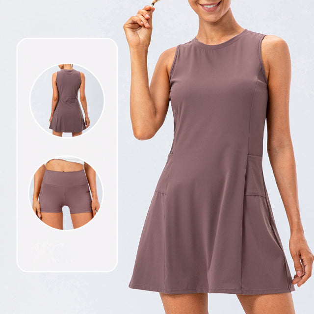 Women Tennis Dress Workout Dress with Built-In Shorts Sleeveless Athletic Dress for Golf Girl Sportwear Tennis Dresses Ladies