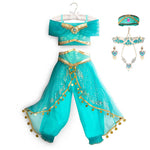 Kids Jasmine Dress Aladdin Princess Magic Lamp Girls Birthday Party Cosplay Costume Top+Pant+Headband Carnival Clothing Vestidos