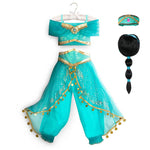 Kids Jasmine Dress Aladdin Princess Magic Lamp Girls Birthday Party Cosplay Costume Top+Pant+Headband Carnival Clothing Vestidos