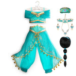 Kids Jasmine Dress Aladdin Princess Magic Lamp Girls Birthday Party Cosplay Costume Top+Pant+Headband Carnival Clothing Vestidos