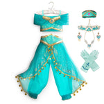 Kids Jasmine Dress Aladdin Princess Magic Lamp Girls Birthday Party Cosplay Costume Top+Pant+Headband Carnival Clothing Vestidos