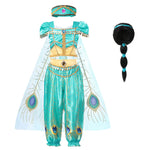 Kids Jasmine Dress Aladdin Princess Magic Lamp Girls Birthday Party Cosplay Costume Top+Pant+Headband Carnival Clothing Vestidos