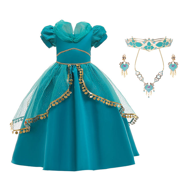 Kids Jasmine Dress Aladdin Princess Magic Lamp Girls Birthday Party Cosplay Costume Top+Pant+Headband Carnival Clothing Vestidos