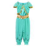 Kids Jasmine Dress Aladdin Princess Magic Lamp Girls Birthday Party Cosplay Costume Top+Pant+Headband Carnival Clothing Vestidos
