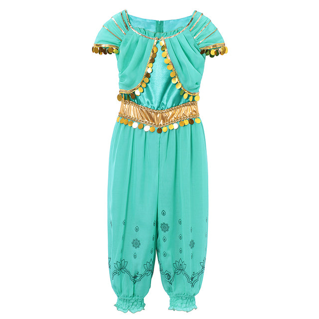Kids Jasmine Dress Aladdin Princess Magic Lamp Girls Birthday Party Cosplay Costume Top+Pant+Headband Carnival Clothing Vestidos