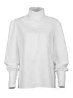 OOTN Elegant Turtleneck Blouse Long Sleeve White Shirt Office Ladies Tops Casual 2022 Single-Breasted Puff Sleeve Women Blouse