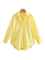 TRAF Women Fashion Loose Asymmetry Poplin Blouses Vintage Long Sleeve Button-up Female Shirts Blusas Chic Tops