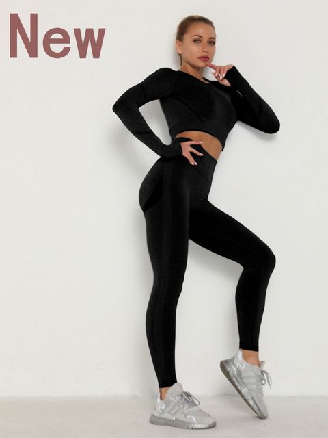 Women&#39;s Sets Skinny Tracksuit Breathable Bra Long Sleeve Top Seamless Outfits High Waist Push Up Leggings Gym Clothes Sport Suit